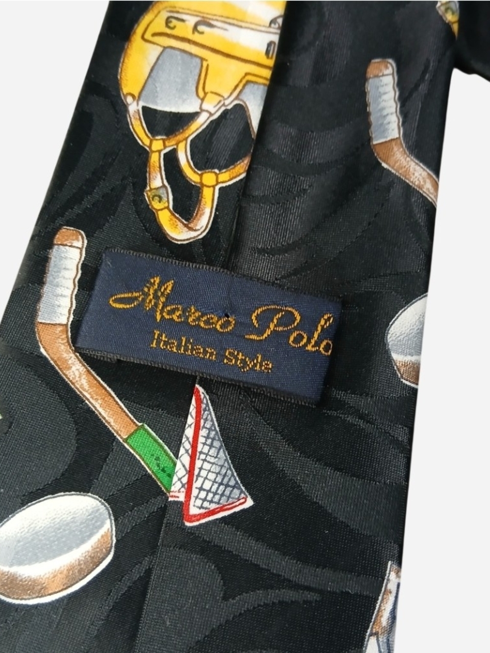 Vintage Marco Polo Italian Style Ice Hockey Novelty Necktie Mens Black Sports View 4
